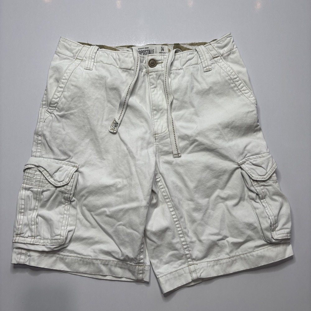 Aeropostale Shorts mens Size 34 White Cargo Pockets Flat Front Casual Mens Y2K